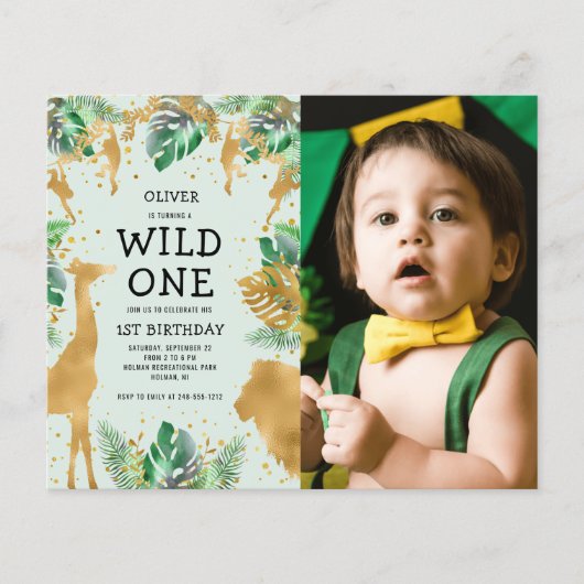 Budget Wild One Foto Groen Gouden Verjaardag (Voorkant)