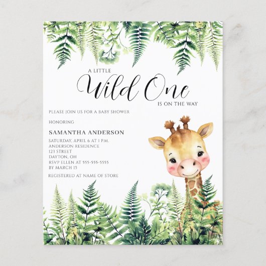 Budget Wild One Giraffe Baby shower Uitnodiging Flyer (Voorkant)
