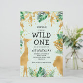Budget Wild One Green Gold Safari uitnodiging (Staand voorkant)