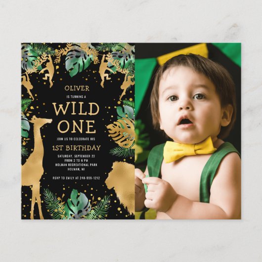 Budget Wild One Photo Green Gold Black Birthday (Voorkant)
