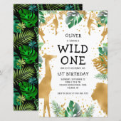 Budget Wild One Safari 1e verjaardag Uitnodiging (Voorkant / Achterkant)
