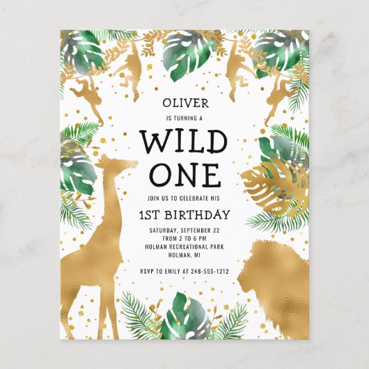 Budget Wild One Safari 1e verjaardag Uitnodiging (Voorkant)