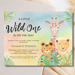 Budget Wild One Safari Animals Baby shower nodigt 