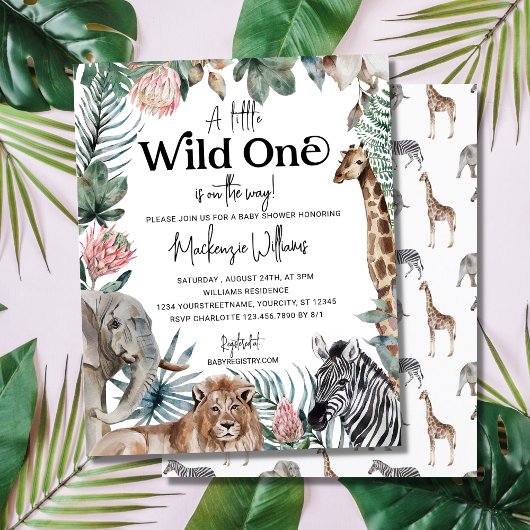Budget Wild One Safari Animals Baby shower nodigt 