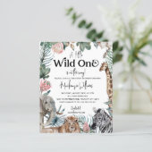 Budget Wild One Safari Animals Baby shower nodigt  (Staand voorkant)