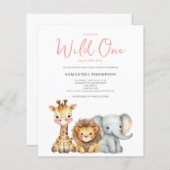 Budget Wild One Safari Baby shower Uitnodiging (Voorkant / Achterkant)