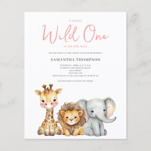 Budget Wild One Safari Baby shower Uitnodiging (Voorkant)