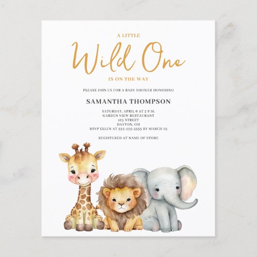Budget Wild One Safari Baby shower Uitnodiging Flyer (Voorkant)