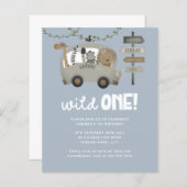 Budget Wild One Safari Blue Boy First Birthday (Voorkant / Achterkant)