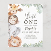 Budget Wild One Safari Boy's 1e verjaardag Uitnodi (Voorkant)