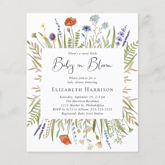 Budget Wildbloem Baby shower (Voorkant)