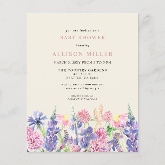 Budget Wildbloemen Baby shower (Voorkant)