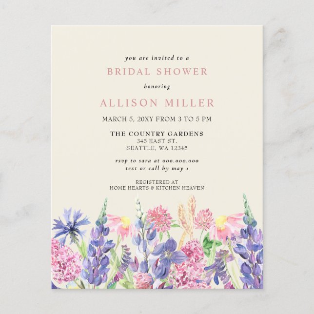 Budget Wildbloemen Bruidsdouche Uitnodigingen (Voorkant)