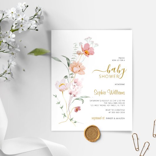 Budget Wildbloemen Gentle Baby shower Invitation