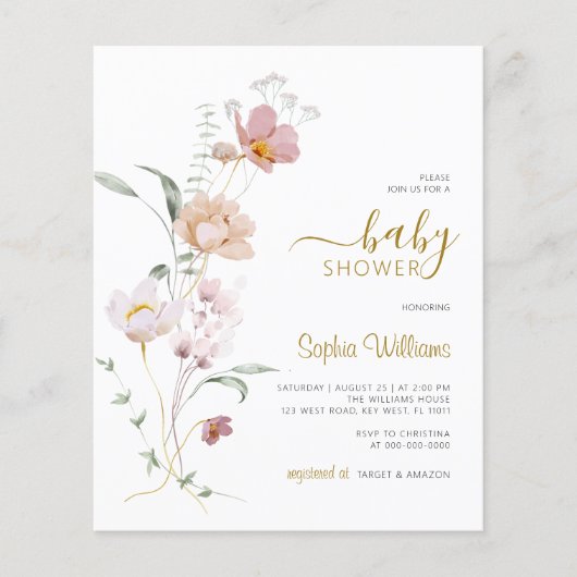 Budget Wildbloemen Gentle Baby shower Invitation (Voorkant)