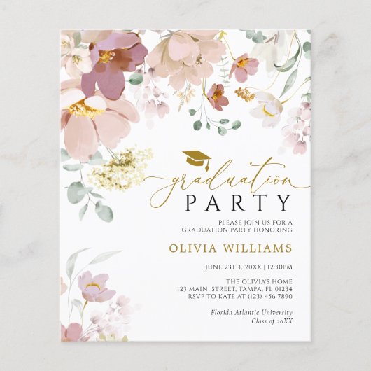 Budget Wildbloemen Graduation Party Uitnodiging (Voorkant)