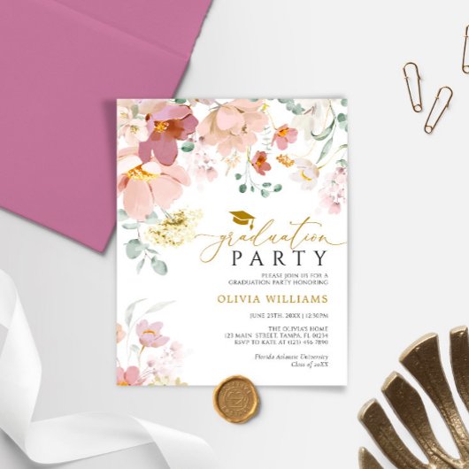 Budget Wildbloemen Graduation Party Uitnodiging