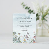 Budget Wildbloemen Stusty Blue Wedding Invitation (Staand voorkant)