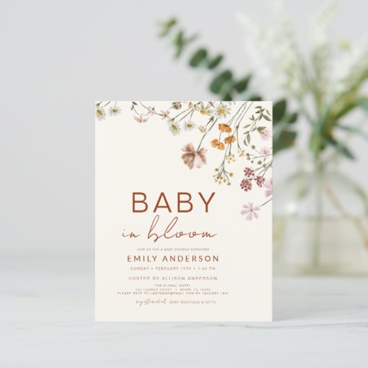 Budget Wilde Baby in Bloom Shower Invitation (Staand voorkant)