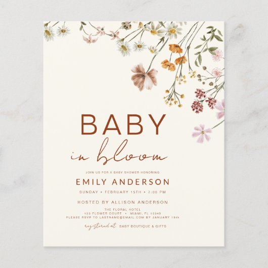 Budget Wilde Baby in Bloom Shower Invitation (Voorkant)