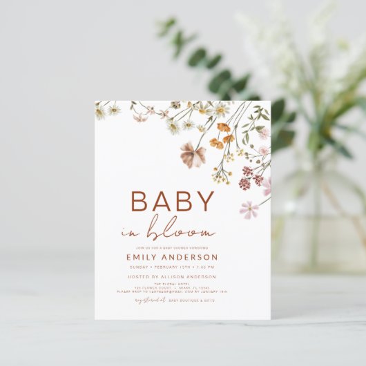 Budget Wilde Baby in Bloom Shower Invitation (Staand voorkant)