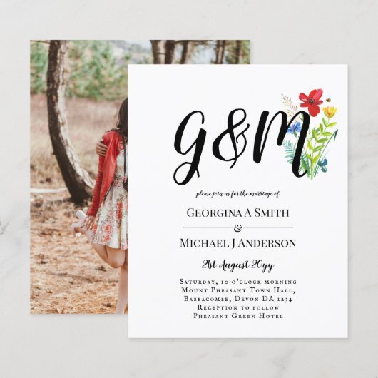 Budget Wilde Bloem Typografie foto Huwelijks UITNO (Voorkant / Achterkant)