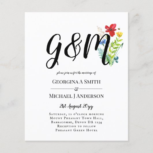 Budget Wilde Bloem Typografie foto Huwelijks UITNO (Voorkant)