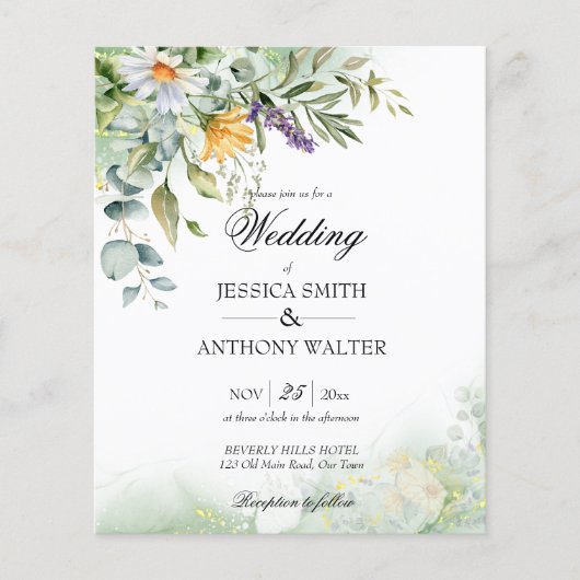 Budget wilde bloemen greenery floral bruiloft nodi (Voorkant)