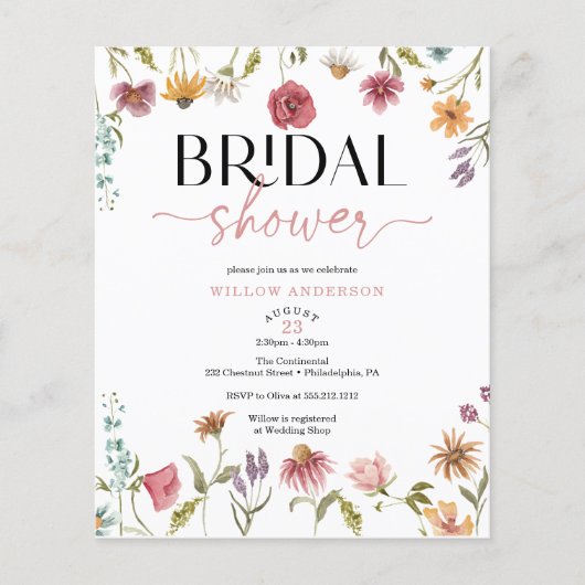 Budget Wilde Bloemenveld Boho Bruiloft Uitnodiging Flyer (Voorkant)