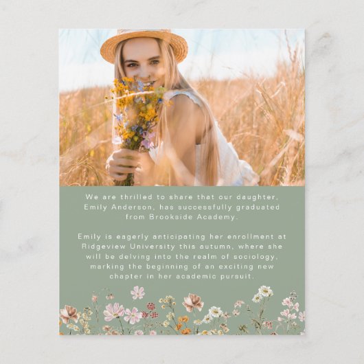 Budget Wildflower Afstuderen Foto Aankondiging (Achterkant)