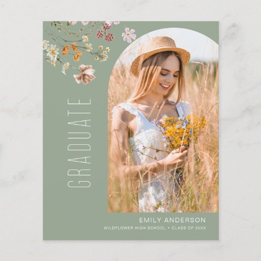 Budget Wildflower Afstuderen Foto Aankondiging (Voorkant)