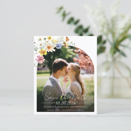 Budget Wildflower Arch | Boho Foto De datum opslaa (Staand voorkant)