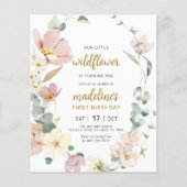 Budget Wildflower Baby 1e verjaardagsuitnodiging (Voorkant)