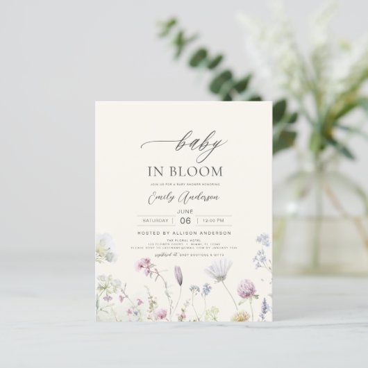 Budget Wildflower Baby in Bloom Uitnodiging (Staand voorkant)