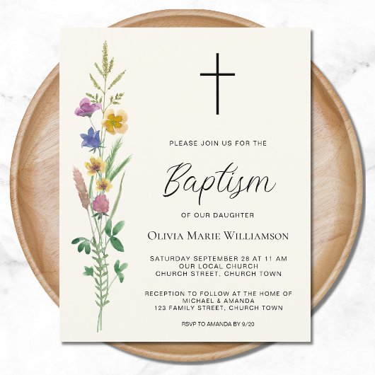 Budget Wildflower Baptism Uitnodiging