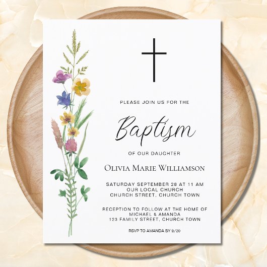 Budget Wildflower Baptism Uitnodiging
