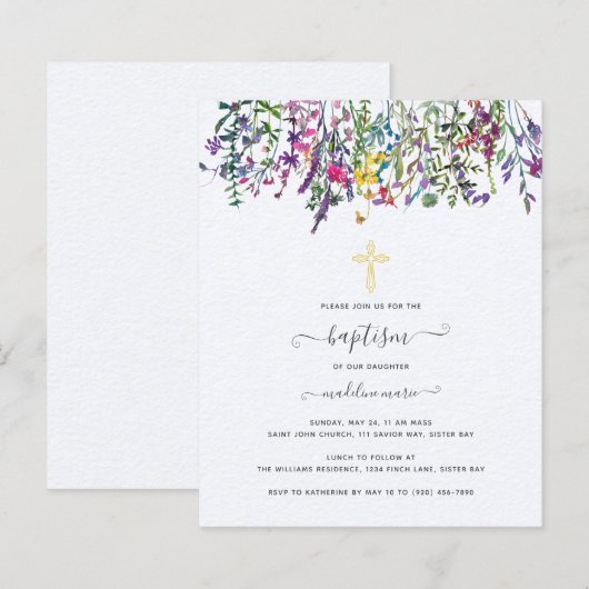 BUDGET Wildflower Baptisme uitnodiging (Voorkant / Achterkant)
