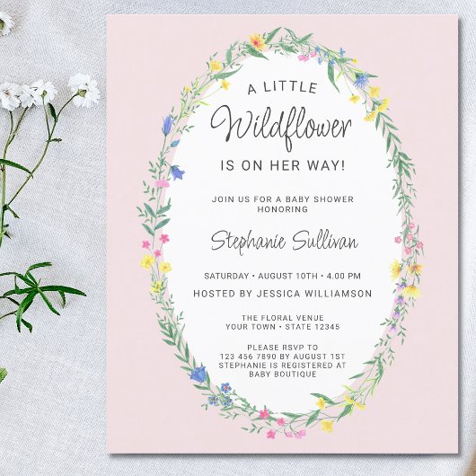 Budget Wildflower Bloemen Roze Baby shower Invite