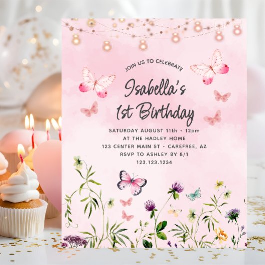 Budget Wildflower Boho 1e verjaardag Uitnodiging