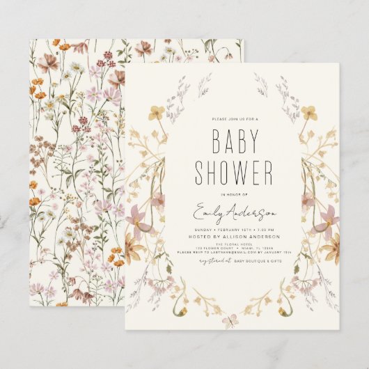 Budget Wildflower Boho Baby shower Elegant Modern (Voorkant / Achterkant)