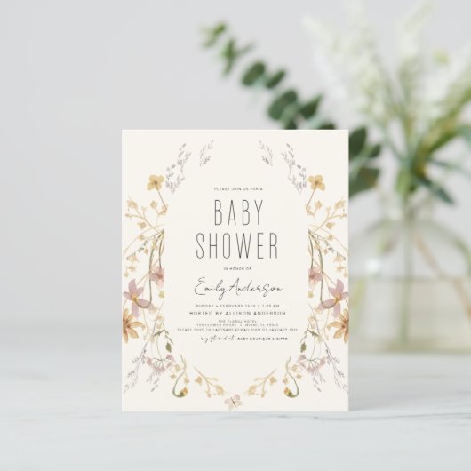 Budget Wildflower Boho Baby shower Elegant Modern (Staand voorkant)
