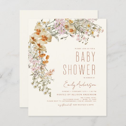 Budget Wildflower Boho Baby shower Terracotta (Voorkant / Achterkant)