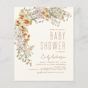 Budget Wildflower Boho Baby shower Terracotta Flyer