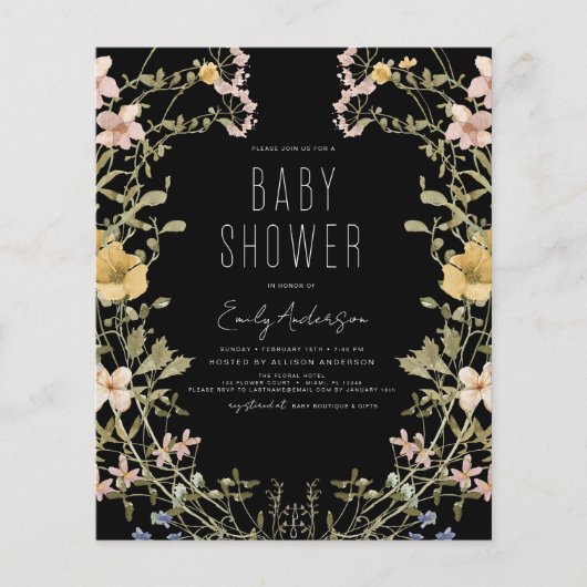 Budget Wildflower Boho Baby shower Uitnodiging (Voorkant)