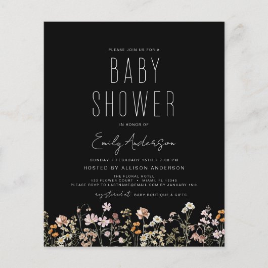 Budget Wildflower Boho Baby shower Uitnodiging (Voorkant)