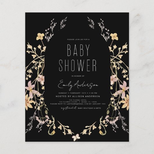 Budget Wildflower Boho Baby shower Uitnodiging (Voorkant)