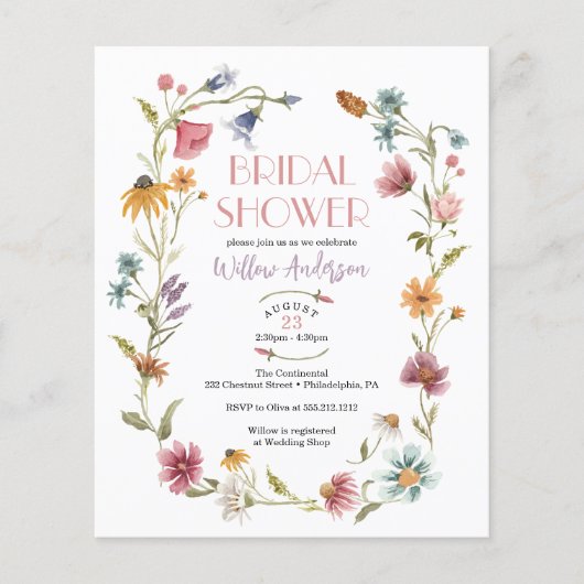 Budget Wildflower Boho Bridal Shower Flyer (Voorkant)