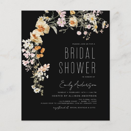 Budget Wildflower Boho Bridal Shower Flyer (Voorkant)