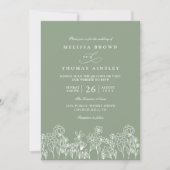 Budget Wildflower Boho Sage Green QR Code Wedding Kaart (Voorkant)