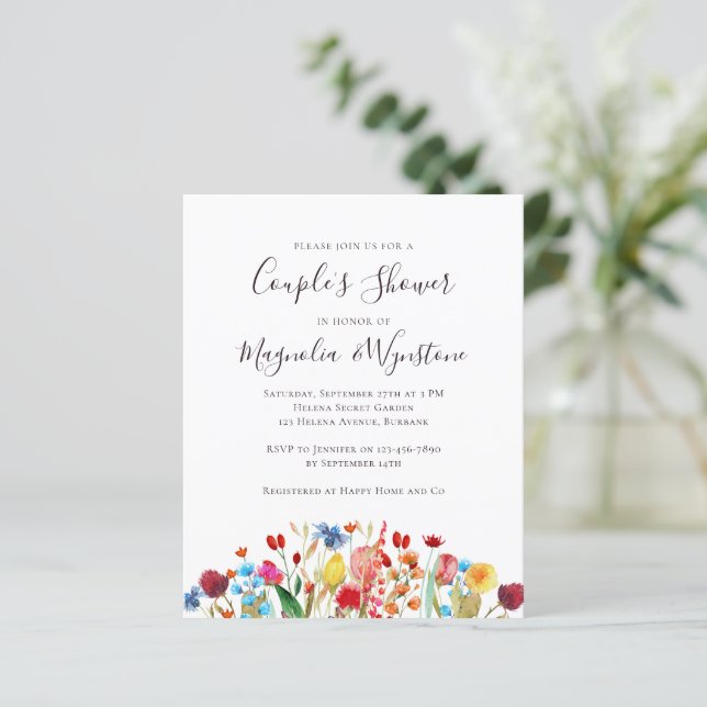 Budget Wildflower Couple's Shower Invitation (Staand voorkant)